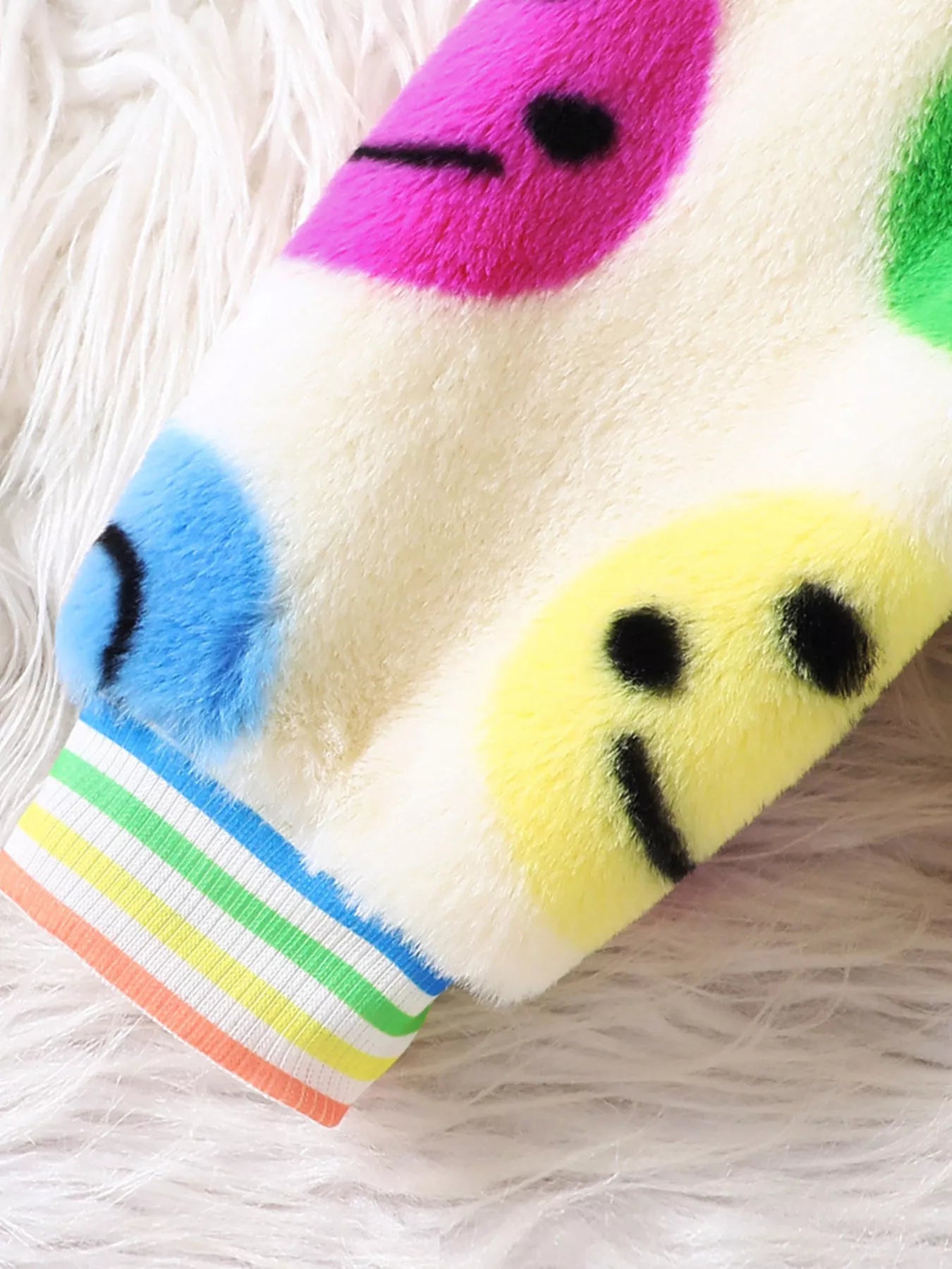 Children's Cheerful Smiley Face Print Plush Jacket - Farnelli