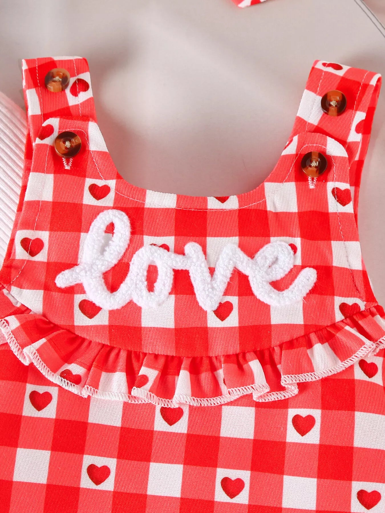 Children's Ruffled Bodysuit and Gingham Dress Set with Headband - Farnelli