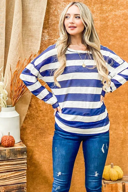 And The Why Stripe Twist Back Loose Top - Farnelli