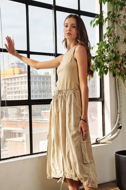 ADORA Drawstring Sleeveless Washed Dress - Farnelli