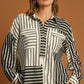 Umgee Full Size Pointelle Stripped Half Button Collared Neck Top Plus Size - Farnelli