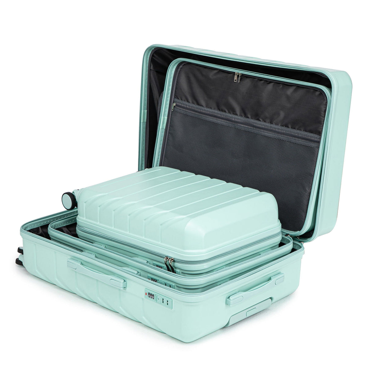 HouseOfZazla 3-piece spinner wheel luggage set with combination locks in matching sizes