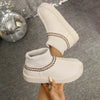 Round Toe Platform Boots - Beige