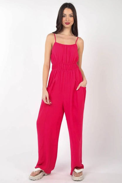 VERY J Pintuck Detail Woven Sleeveless Jumpsuit - Farnelli