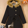 Children's Tie Waist Faux Fur Hooded Outerwear - Black