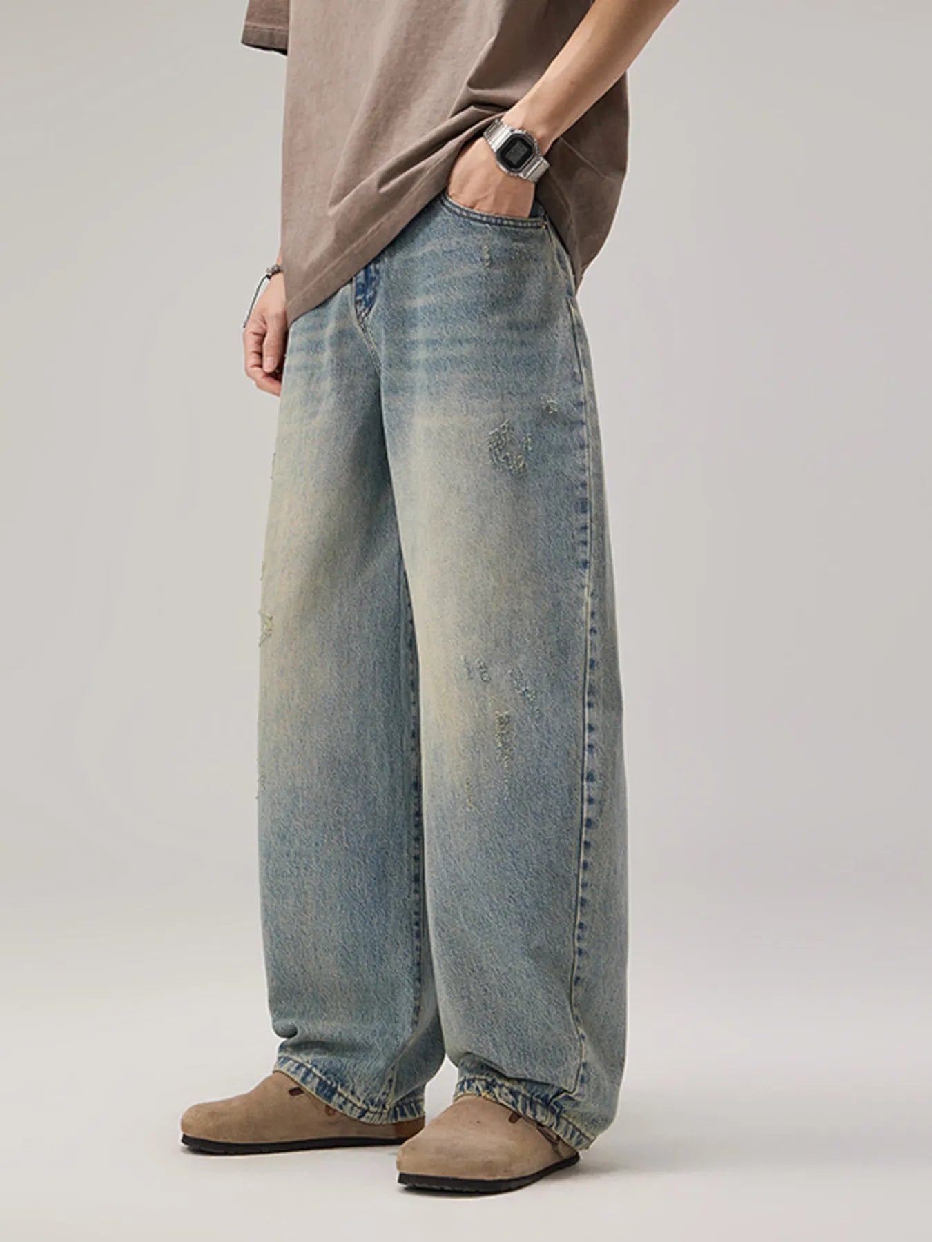 Men's Vintage Wash Wide Leg Jeans - Farnelli