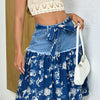 Floral Denim Skirt with Frayed Hem Detail - Medium