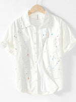 Men's Plus Size Casual Paint Splatter Short Sleeve Button-Up Shirt - Farnelli