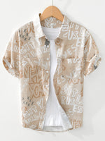 Men's Plus Size Printed Button Up Short Sleeve Shirt - Farnelli