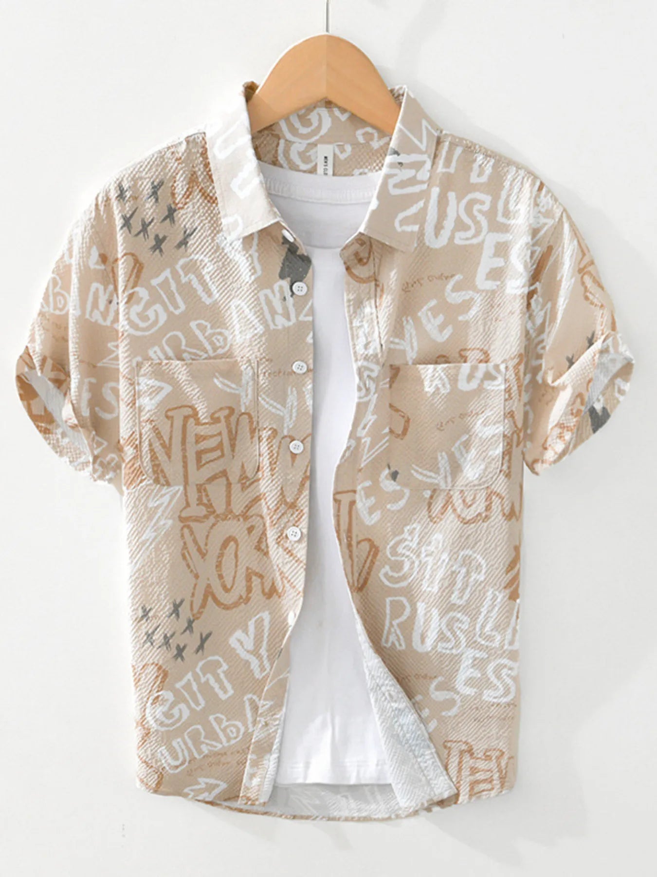Men's Plus Size Printed Button Up Short Sleeve Shirt - Farnelli