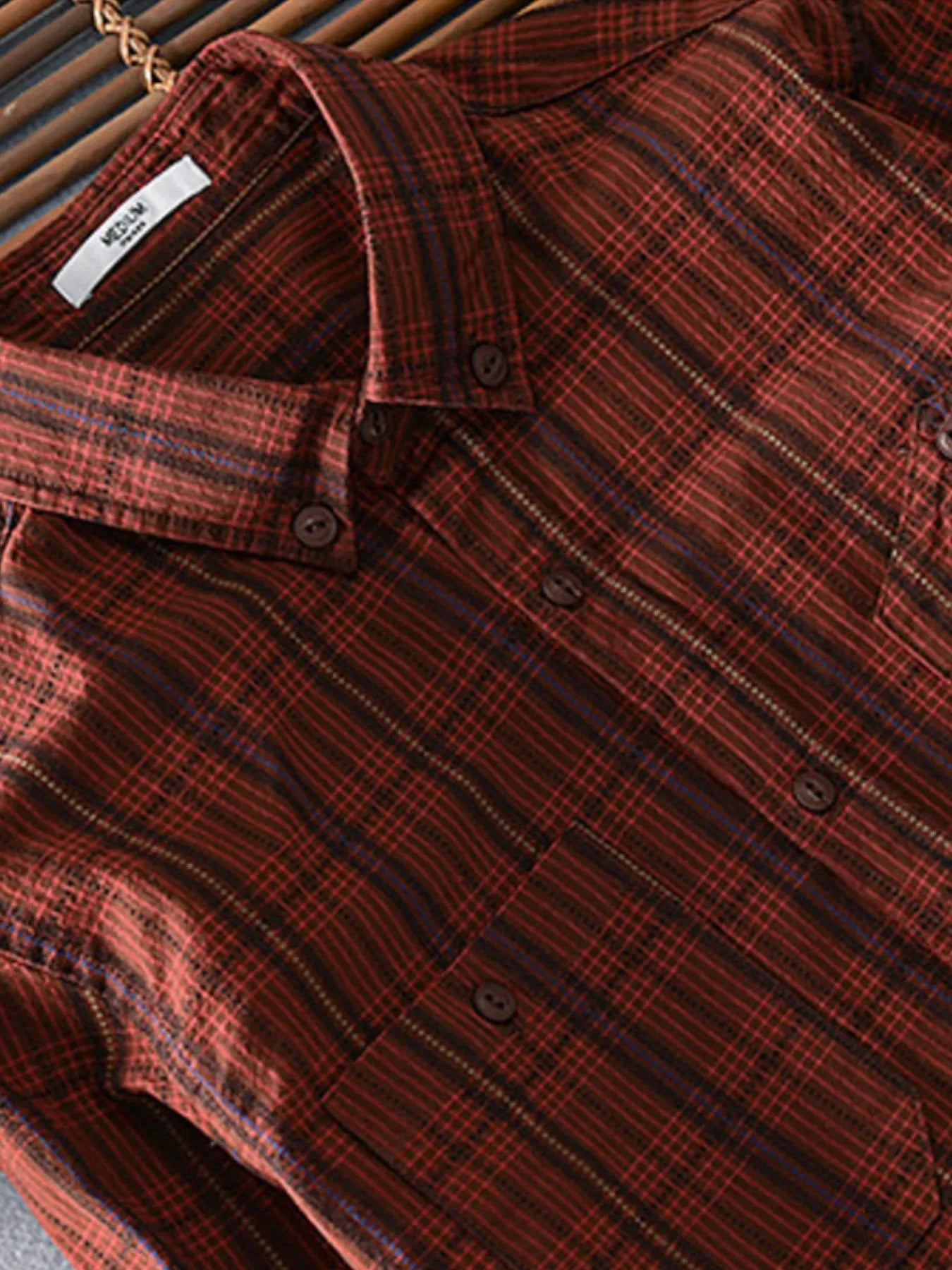 Men's Plus Size Button Up Long Sleeve Plaid Shirt - Farnelli