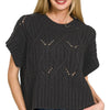 Zenana Cable Knit Short Sleeve Sweater - BLACK