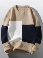 Men's Plus Size Color Block Round Neck Sweater - Farnelli