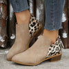 Leopard Point Toe Block Heels Boots - Khaki