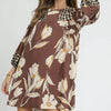Umgee Floral High-Low Babydoll Dress - BROWN MIX
