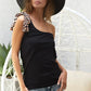 BiBi Rayon Span Knit One Shoulder Top with Leopard Ribbon - Farnelli