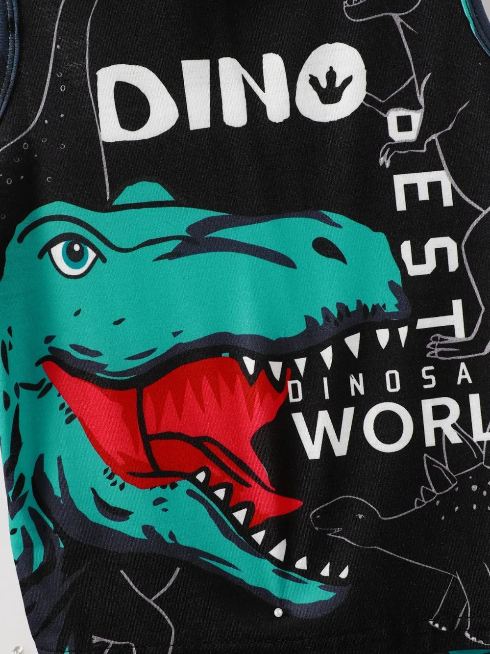 Children's Dinosaur Sleeveless Hooded Top and Pants Set - Farnelli