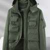 Men's Plus Size Multi-Pocket Hooded Outdoor Jacket - Army Green
