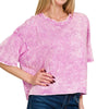Zenana Acid Crinkle-Washed Oversized T-Shirt - BRIGHT MAUVE