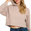 Zenana Drop Shoulder Ribbed Crop Hoodie - ASH MOCHA