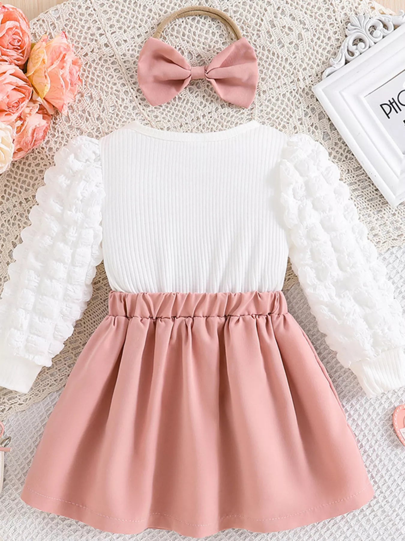 Children's Heart Bowknot Decor Dress with Headband - Farnelli