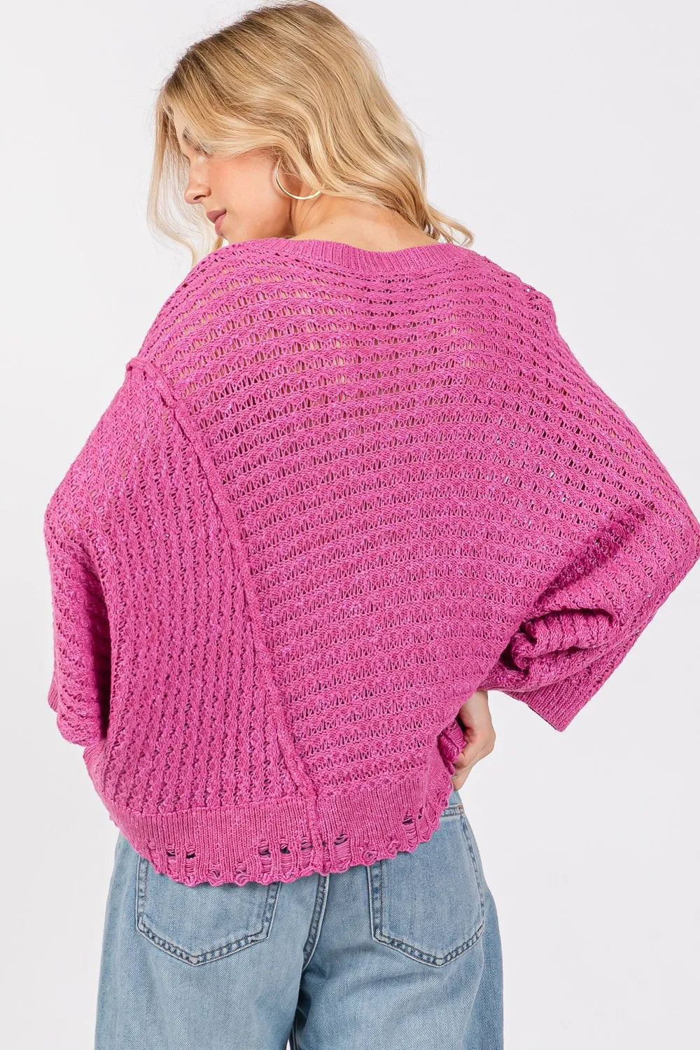 SAGE + FIG Distressed Asymmetrical Open Stitch Sweater - Farnelli