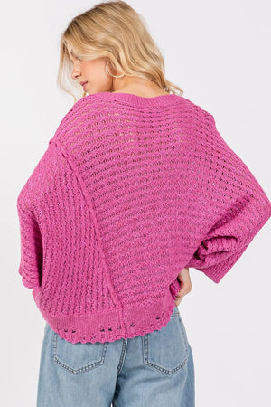 SAGE + FIG Distressed Asymmetrical Open Stitch Sweater - Farnelli