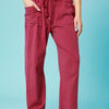 Umgee Drawstring Wide Leg Casual Pants - WINE