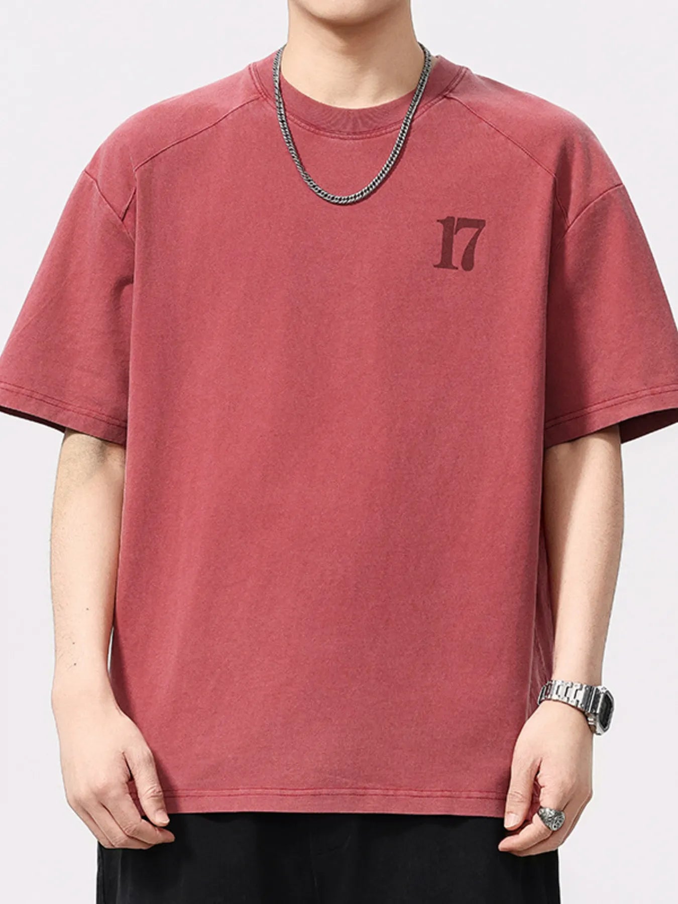 Men's Plus Size Vintage Washed Number 17 Oversized T-Shirt - Farnelli