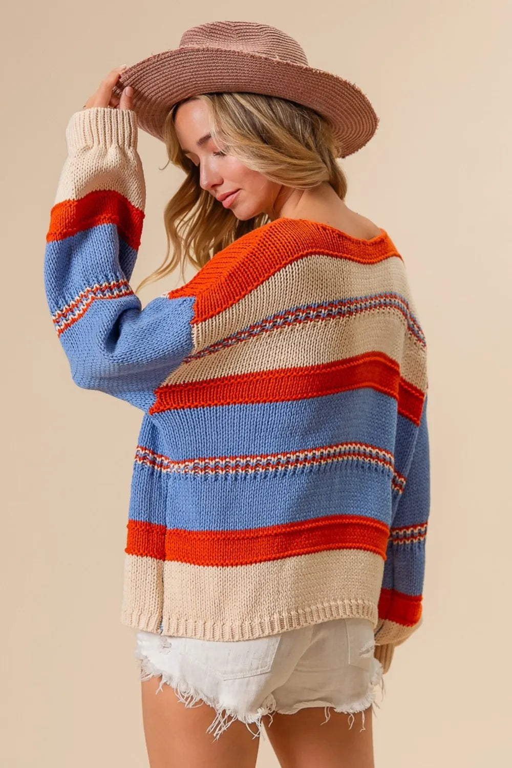BiBi Multi Color Stripe Scoop Neck Sweater - Farnelli