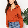 Double Take Half-Zip Long Sleeve Hoodie - Caramel
