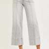 RISEN Tummy Control Mid Rise Crop Wide Pintuck Front Jeans - LIGHT GREY