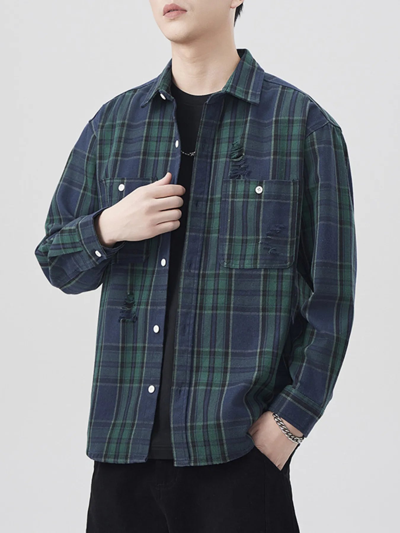Men's Plus Size Plaid Button Up Long Sleeve Shirt - Farnelli