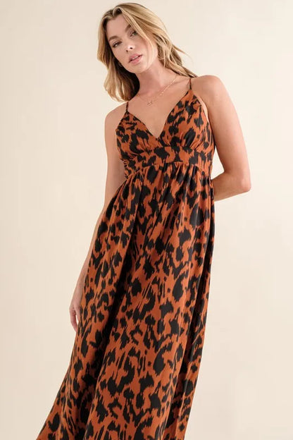 And The Why Leopard Print Plunge Maxi Dress - Farnelli