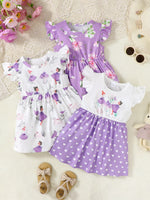 3-Piece Children's Printed Ruffle Sleeve Baby Dress - Farnelli