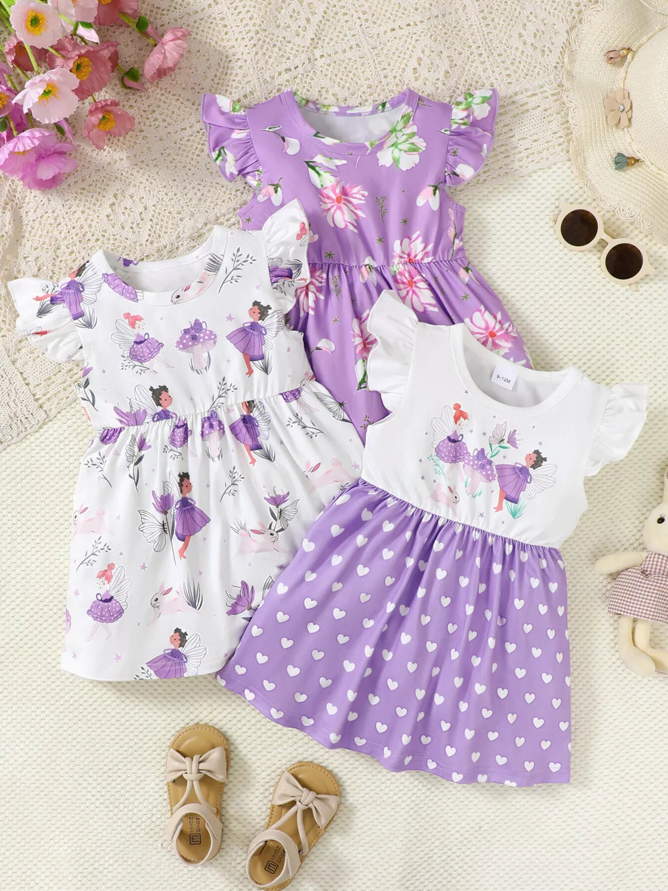 3-Piece Children's Printed Ruffle Sleeve Baby Dress - Farnelli