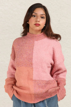 VERY J Color Block Mock Neck Drop Shoulder Sweater - Farnelli