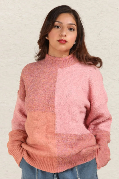 VERY J Color Block Mock Neck Drop Shoulder Sweater - Farnelli