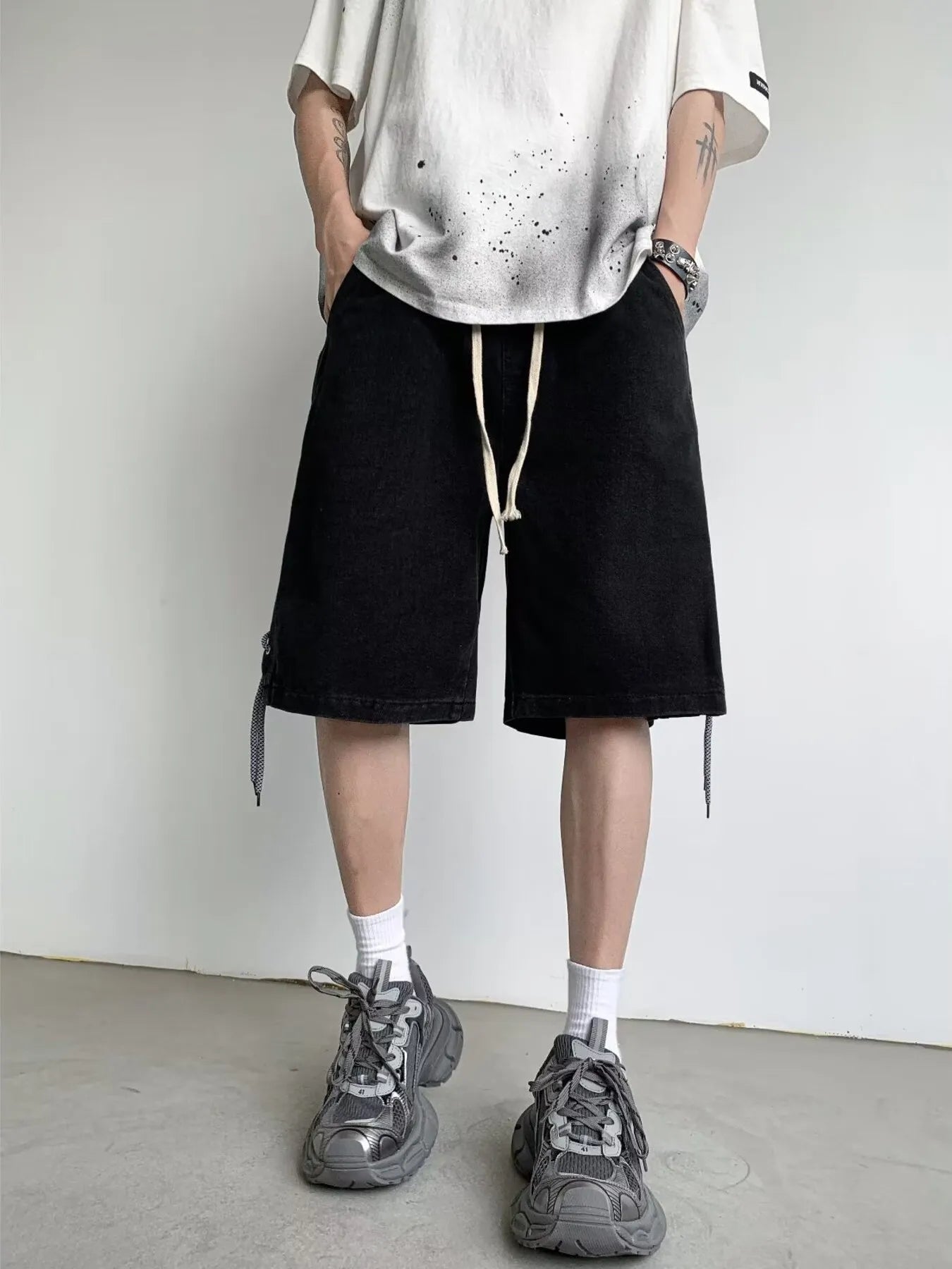 Men's Full Size Drawstring Loose Fit Denim Shorts Plus Size - Farnelli