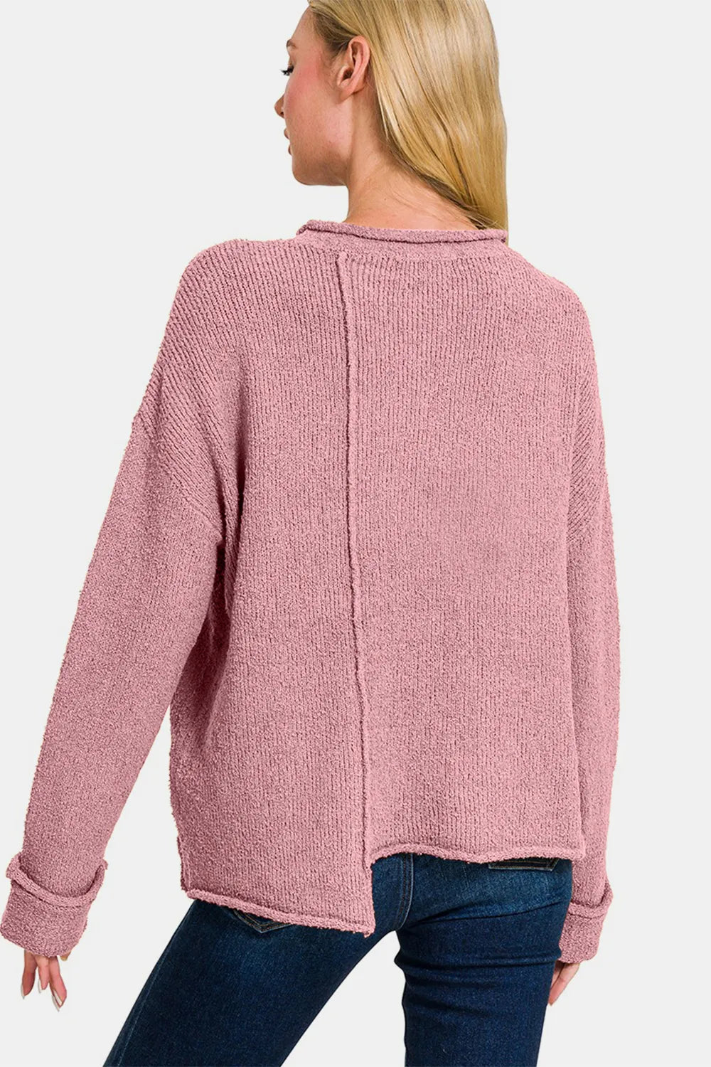 Zenana Asymmetric Hem Drop Shoulder Sweater - Farnelli