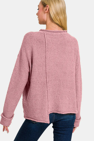 Zenana Asymmetric Hem Drop Shoulder Sweater - Farnelli