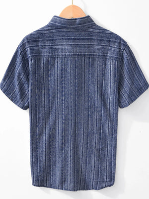 Men's Striped Collared Neck Short Sleeve Shirt - Farnelli