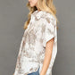Umgee Full Size Two Tone Print Button Up Short Sleeve Shirt Plus Size - Farnelli