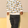 Children's Excavator Print Striped Crew Neck Sweatshirt - Ivory