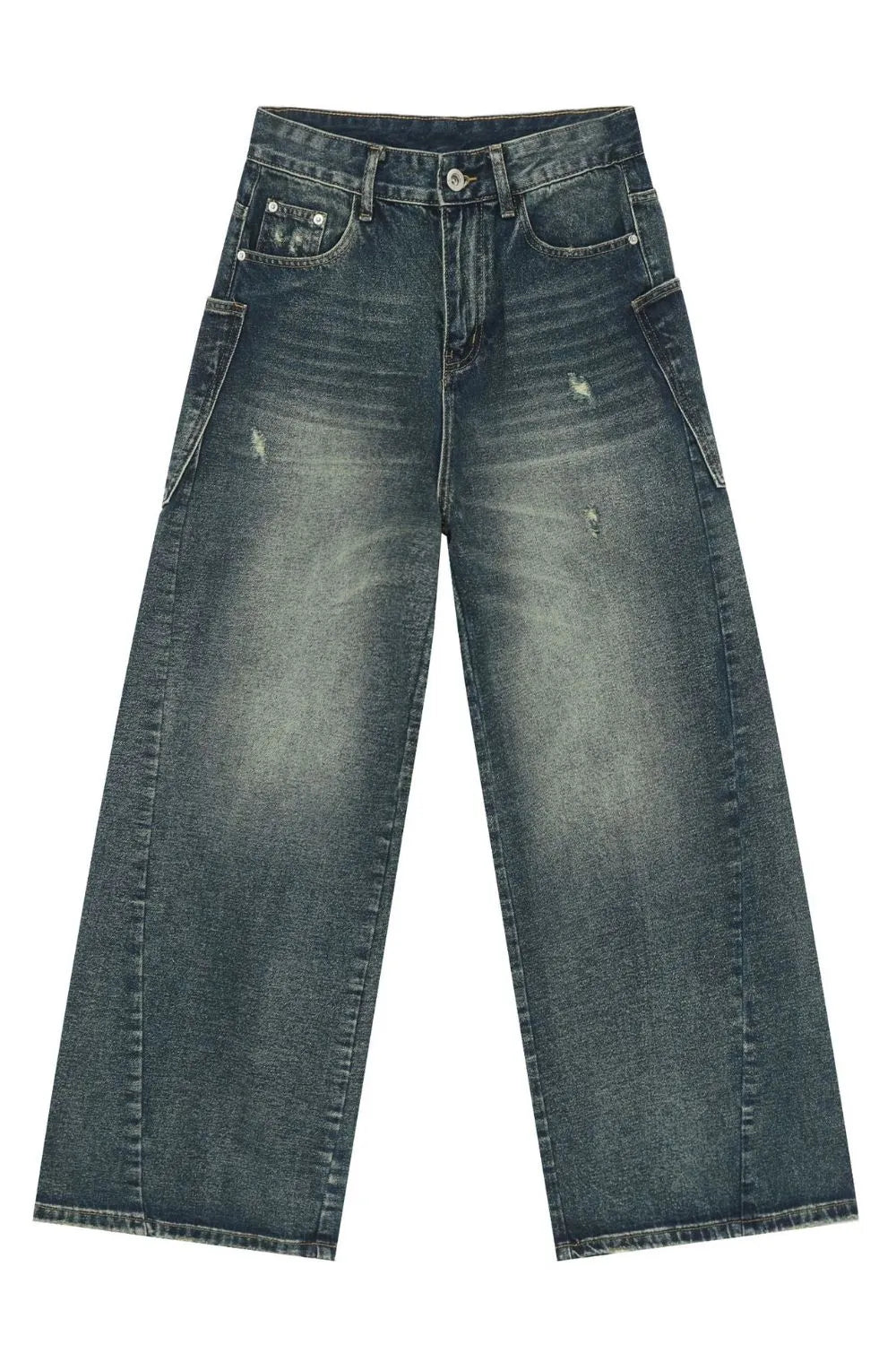 Men's Distressed Detail Wide Leg Jeans - Farnelli