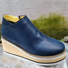 Ankle Wedge Boots with Zipper - Dark Blue