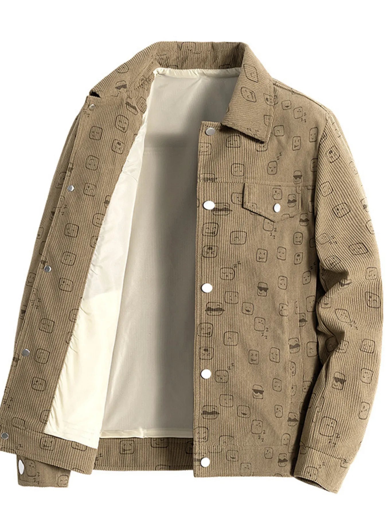 Men's Plus Size Snap Down Corduroy Printed Casual Jacket - Farnelli