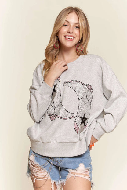 ADORA Rhinestone Accent Casual Sweatshirt - Farnelli