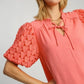 Umgee Full Size Heart Lace Sleeve Ruffle Collar Top Plus Size - Farnelli