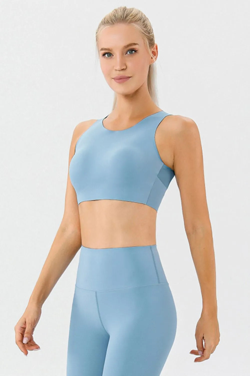 Round Neck Wide Strap Active Bra - Farnelli